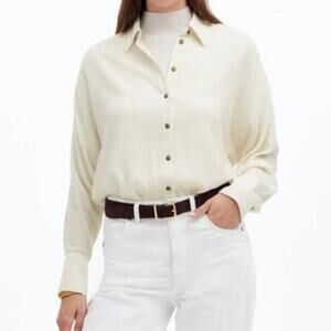 Madewell Women's Heathered Flannel Dolman Button Up Shirt XS Beige